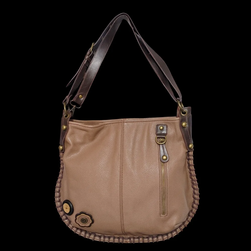 Chala Brown Floral Faux Leather Convertible Hobo Crossbody Bag Handbag Purse
